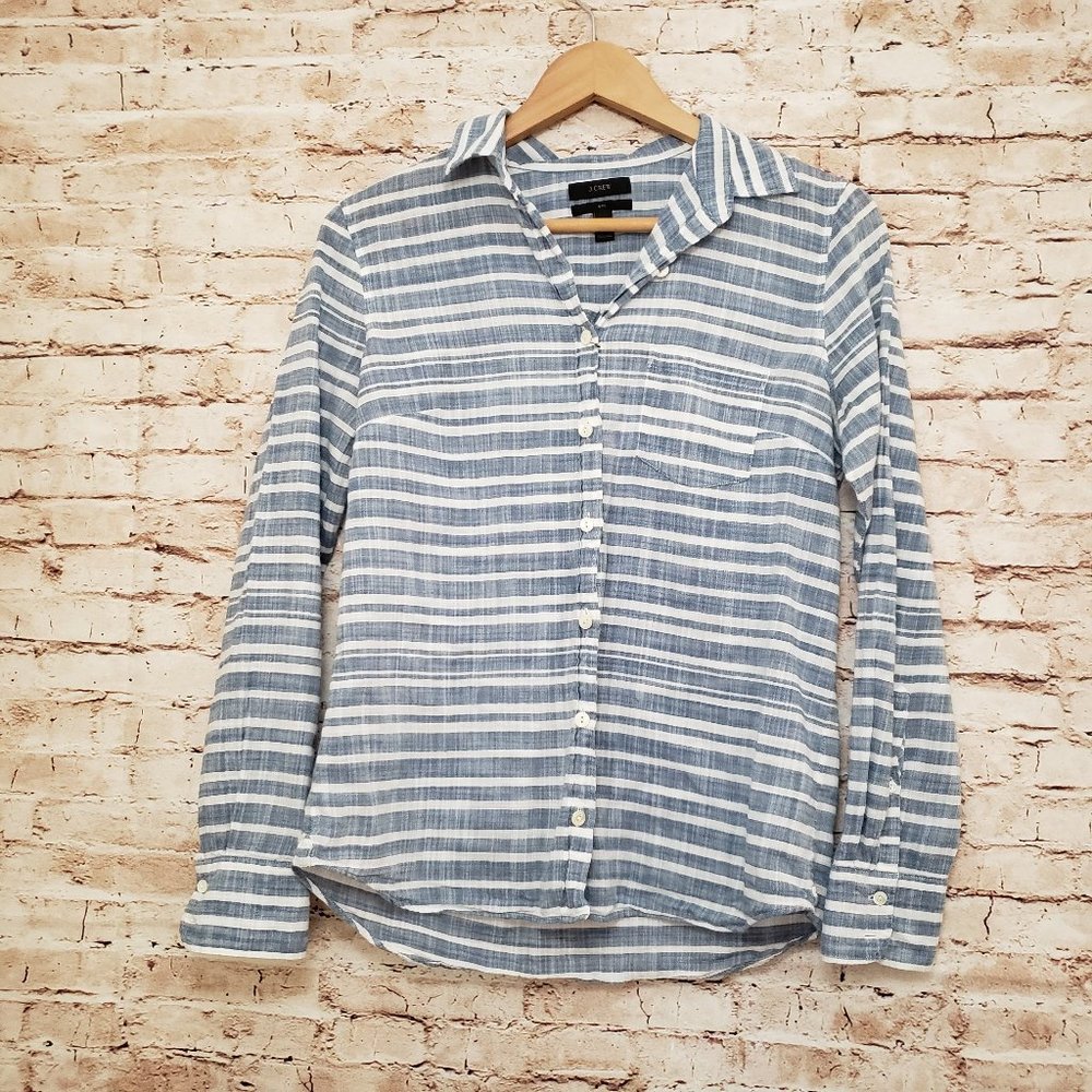 Women's J. Crew Sz 4 Boy Striped Button Down EUC
